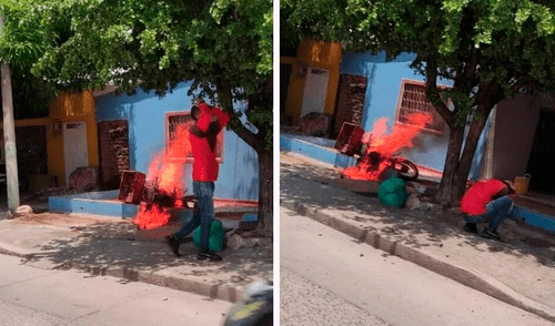 Las imágenes conmovieron los corazones de miles en redes y muchos decidieron ayudarlo. Foto: Composición de LR/@SucesosValledu1/TikTok Motocicleta - TikTok - Viral - Incendio