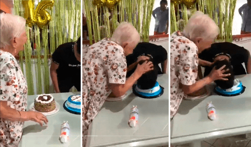 El video del inaudito suceso acaparó las miradas de miles de usuarios en TikTok. Foto: composición LR/TikTok/@AnthonyGuillen2 Abuelita | Torta | Nieto | Cumpleaños | TikTok | Viral