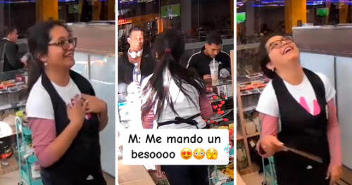 La joven se mostró emocionada por el curioso gesto del artista. Foto: composición LOL/captura de TikTok/@TentacionesFitPeru Christian Domínguez | vendedora | Huancayo