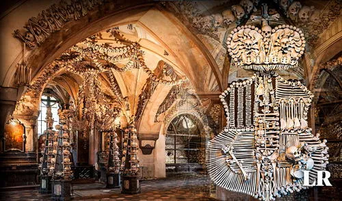 La iglesia gótica de Sedlec esta decorada con los restos de más de 30.000 personas. Foto: composición LR/National Geographic osario de sedlec, República Checa