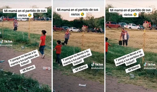 Abuelita en partido de fútbol