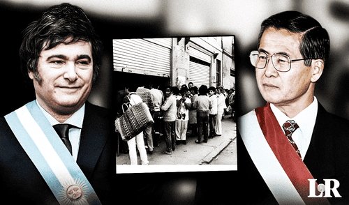 Alberto Fujimori aplicó el 'shock' sin éxito en 1990 y ahora Javier Milei lo hará en Argentina. Foto: composición de Fabrizio Oviedo/La República/Clarín Alberto Fujimori, Javier Milei, Fujishock, shock, inflación