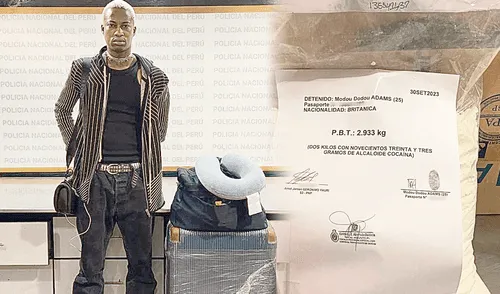 Narcotiktoker’. Modou Dodou Adams fue detenido con casi tres kilos de droga en su maleta. Foto: composiciónLR larepublica.pe
