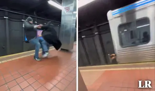 Aterrados usuarios del tren en Filadelfia, Estados Unidos, registraron el momento en el que el sujeto cayó a las vías. Foto: composición LR/captura @charliekirk11/Twitter Video, viral, Filadelfia
