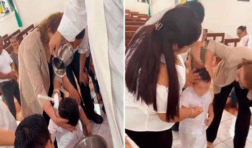 El niño no dudó en preguntar la razón por la que le echaban agua en la cabeza. Foto: composición LR/TikTok/@con.misericordia