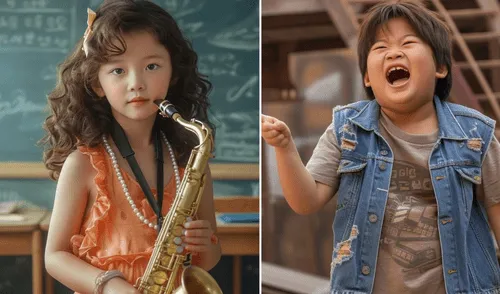 Así lucirían Lisa Simpson y Nelson Muntz de la serie animada 'Los Simpson' si fueran coreanos, según la IA. Foto: composición LR/No-Neighborhood-2119/Midjourney Los simpson.