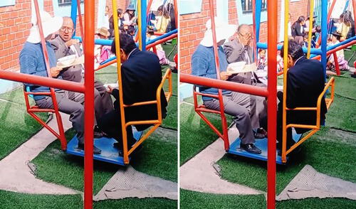 "Déjenlos, están recuperando su infancia", indicaron los usuarios. Foto: composición LR/ captura de TikTok Profesores peruanos son sorprendidos en columpio para niños y dicen: “Falta parque para adultos”