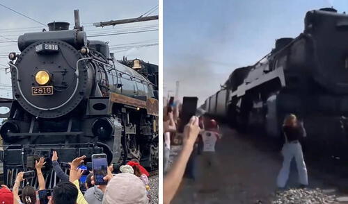 La empresa CPKC instó a las personas a mantenerse al menos a 10 metros de distancia de las vías del tren. Foto: composiciónLR/AD Noticias/X Otra mujer casi es atropellada por tren La Emperatriz en Coahuila por intentar tomar una foto