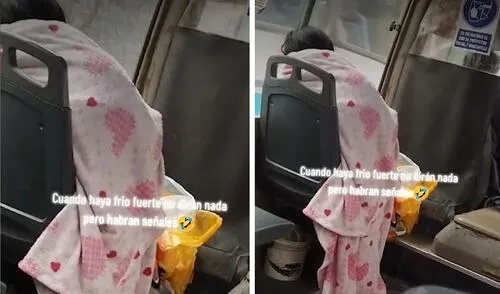 Peruana usó frazada en bus para para protegerse del frío en Lima y es viral: “Resolvió”