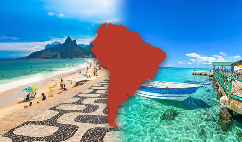 Estas 2 playas sudamericanas son ideales destinos costeros con belleza natural y experiencias únicas. Foto: composición LR/Airbnb/Expedia playas más hermosas del mundo, Brasil Ipanema, Colombia isla de providencia
