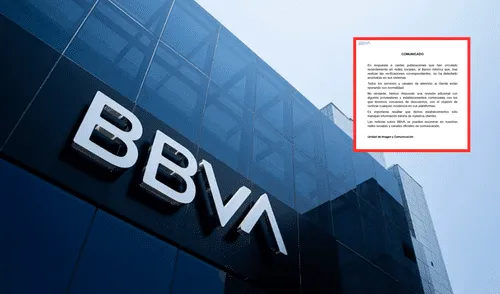 BBVA compartió comunicado para el público en general.