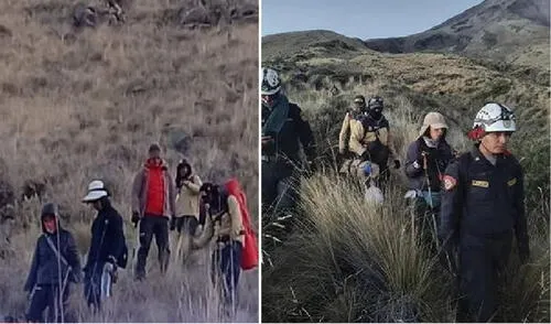 Policia de alta montaña encuentran a los amigos refugiados. Foto: difusión volcán Misti