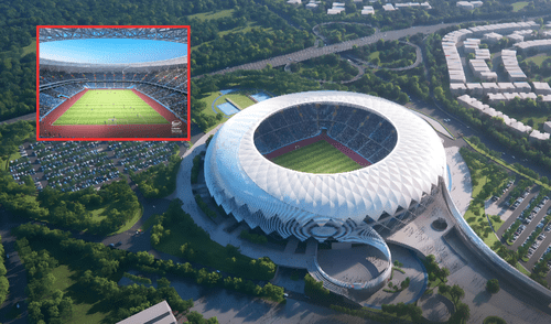 Contará con 250 espacios para personas en sillas de ruedas, lugares VIP y espacios para prensa. Foto: composición LR/Construir/DeportesTVC Vista panorámica de lo que podría ser el Estadio Nacional de El Salvador.