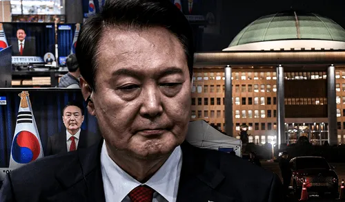 La reciente decisión de Yoon Suk-yeol de imponer una ley marcial desató una ola de protestas en todo el país. Foto: Composición LR/Bloomberg/AFP. Presidente de Corea del Sur no puede salir del país en medio de investigaciones