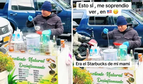 "Cada uno pone el valor de su trabajo", resaltaron usuarios en clip viral. Foto: composición LR/ TikTok Peruano sorprende con carrito emolientero en Estados Unidos y es furor en redes: "5 dólares el vaso"