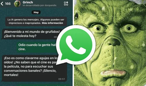 Además del Grinch, WhatsApp ha enriquecido su catálogo de chatbots con personajes icónicos como Goku. Foto: Composición LR | Captura | IGN Latinoamérica.
