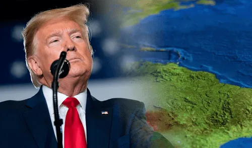 Donald Trump y mapamundi enfocado en Latinoamérica