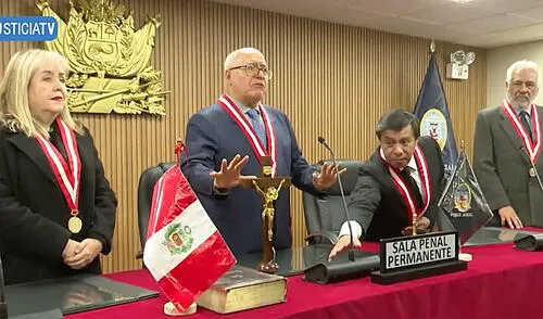 De izquierda a derecha: María Altabás Kajatt, César San Martín Castro, Manuel Luján Tupez e Iván Sequiros Vargas. No aparece en imagen la jueza Norma Carbajal Chávez, también integrante de la Sala Penal Permanente. Foto: captura Poder Judicial larepublica.pe