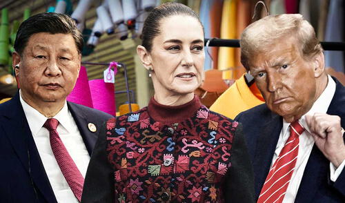 El gobierno de México, liderado por Claudia Sheinbaum, incrementa temporalmente aranceles a las importaciones de textiles hasta un 35% para proteger la industria local y combatir la competencia desleal. Foto: composición LR/AFP/El Finaciero México desafía a China con nuevos aranceles mientras busca fortalecer su posición comercial junto a Estados Unidos