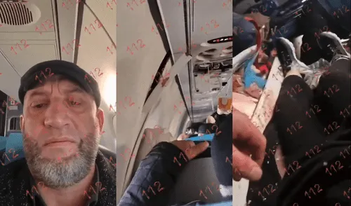 Investigadores analizan el accidente aéreo en Kazajistán, mientras las imágenes grabadas por el testigo se convierten en clave para entender los hechos. Foto: captura de video/X/AlertaNews24. Pasajero graba por dentro el dramático momento del accidente de avión de Azerbaijan Airlines