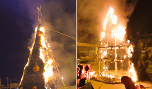 Así terminó el árbol de Navidad que se quemó en Arequipa. Foto: Wilder Pari - La República Incendio en Arequipa durante Navidad