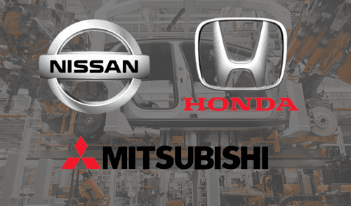 Logo de Nissan, Honda, Mitsubishi y ensamblaje de auto
