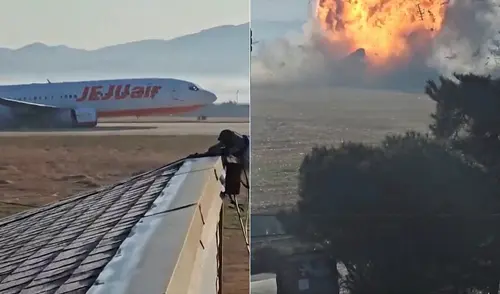 Tragedia aérea en Corea del Sur: avión se estrella y deja al menos 179 muertos. Foto: Captura En video se capta el momento en el que el avión surcoreano se estrella en el aeropuerto de Muan