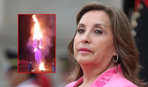 Peruanos queman enorme muñeco de Dina Boluarte con su reloj Rolex en Año Nuevo