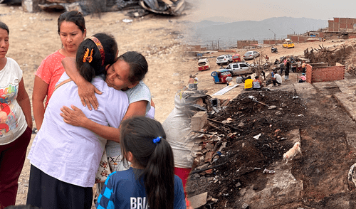 os vecinos del asentamiento humano Huaycán ayudan a apagar el incendio.