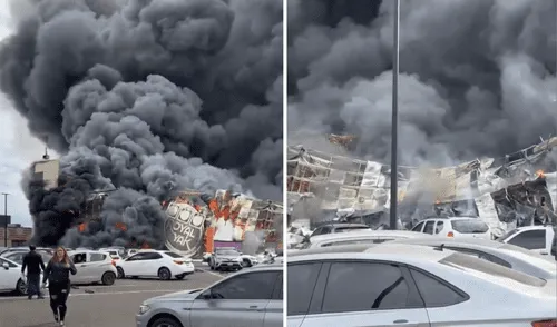 Un fuerte incendio arrasó con un casino y parque de tranpolines, aun se desconocen las causas del accidente. Foto: composición LR / Captura de pantalla. Incendio en Air Jump Trampoline Park |Incendio en Sinaloa | Fuego en centro comercial Sinaloa | Air Jump Trampoline Park incendio | Comercios afectados por incendio Sinaloa | Incendio de grandes proporciones en México | Destrucción por incendio en Sinaloa