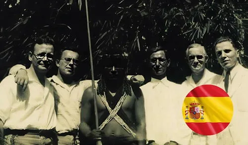 Fue apodado por la tribu como “Alfonso I, Rey de la Amazonía”. Foto: El Confidencial Tribu jíbara junto al español, Alfonso Graña.