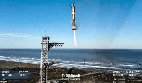 El cohete de 123 metros (400 pies) se elevó desde el extremo sur de Texas. Foto: AFP. El cohete de 123 metros (400 pies) se elevó desde el extremo sur de Texas. Foto: AFP.
