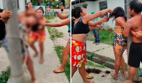 Vecinos del distrito de Belén le cortaron el cabello tras atarla a un poste de alumbrado público. Foto: composición LR Vecinos de Iquitos atan a una mujer a un poste y le cortan el cabello tras acusarla de robar en una quinta