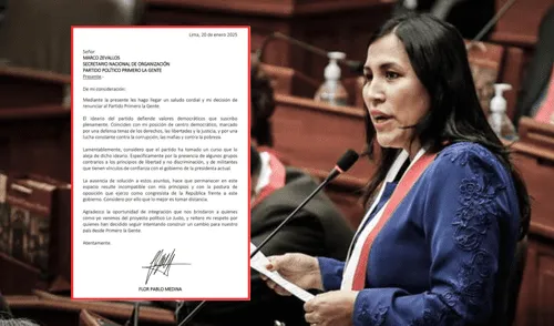 La congresista Flor Pablo renunció al partido Primero La Gente debido a la cercanía de algunos militantes con el gobierno actual. | Composición LR. La congresista Flor Pablo renunció al partido Primero La Gente debido a la cercanía de algunos militantes con el gobierno actual.
