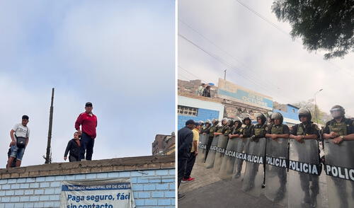 Ante la llegada del personal municipal, los comerciantes se subieron a los techos del mercado. Foto: composición LR. comerciantes en la victoria se rehusan a dejar mercado