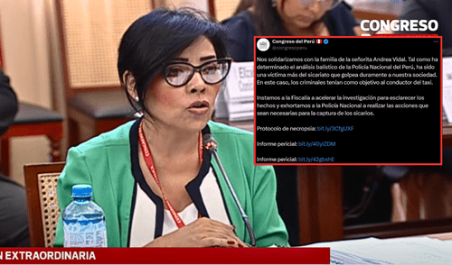 Alejandra Aramayo asistió a la Comisión de Fiscalización para responder por comunicado sobre el asesinato de Andrea Vidal. | Composición LR. Alejandra Aramayo asistió a la Comisión de Fiscalización para responder por comunicado sobre el asesinato de Andrea Vidal.