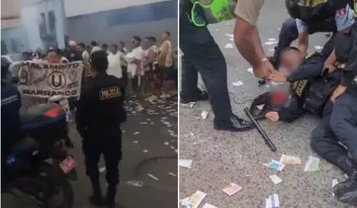 Policía terminó tendido en la pista tras el fuerte impacto en la cabeza. Foto: Difusión Enfrentamiento en Barranco