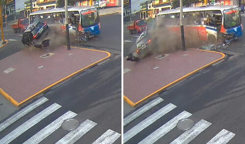 Cámara capta el impactante choque entre un bus y una camioneta en Miraflores