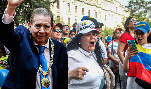 Edmundo González se dirigió a sus connacionales en Plaza San Martín. Foto: Composición LR / Carlos Félix Edmundo González se dirigió a sus connacionales en Plaza San Martín