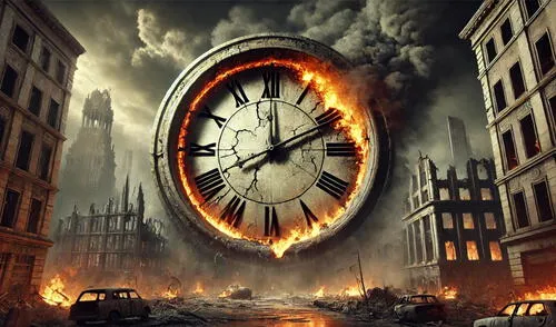 Este avance en el reloj es el más cercano a la medianoche en la historia que plantea el fin de los tiempos. Foto: Dall-E reloj del juicio final