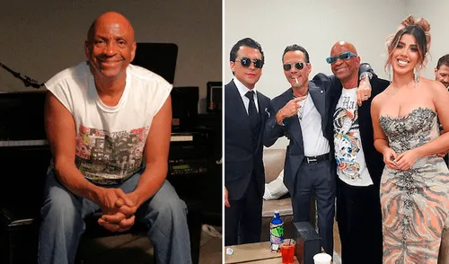 Sergio George al lado de Marc Anthony y Yahaira Plasencia en los Latin Grammy.