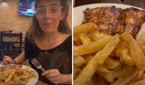 “Si no lo terminas, puedes pedir que te lo envuelvan para llevar”, reaccionaron usuarios. Foto: composición LR/YouTube Chilena queda impactada por las porciones en restaurante de Perú y usuarios dicen: "No jugamos a la comidita"