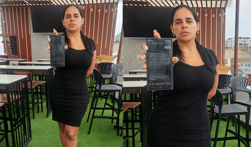 Giuliana Rengifo expone los mensajes de extorsión que recibió. Foto: La República Giuliana Rengifo expone los mensajes de extorsión que recibió