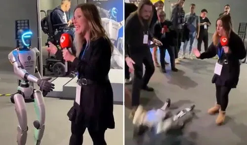 Clip no pasó desaperibido por usuarios, quienes realizaron divertidos comentarios. Foto: TikTok Reportera prueba en vivo la 'resistencia' de robot y lo derriba de un empujón: empresa responde