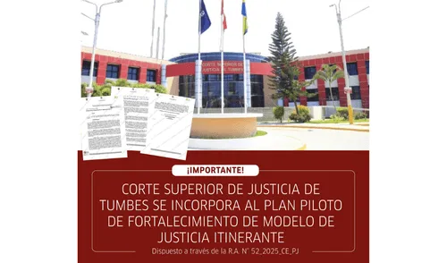 La implementación dotará a la Corte de Tumbes con recursos tecnológicos avanzados para mejorar la atención. Corte Superior de Justicia de Tumbes accederá a nuevos recursos.