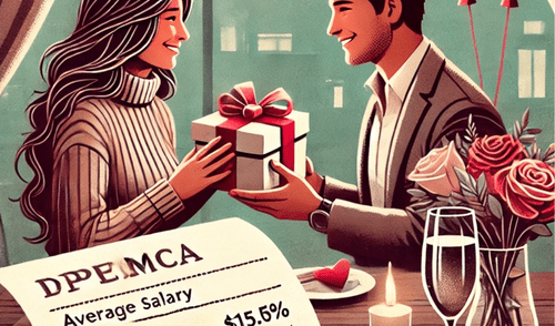 Pareja en San Valentín celebrando y una cuenta. Foto: La República/IA Pareja en San Valentín celebrando y una cuenta