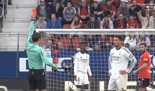 Jude Bellingham fue expulsado en los minutos finales del primer tiempo entre Real Madrid vs Osasuna. Foto: captura de Movistar+