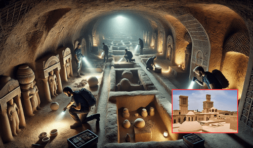 Recientemente, arqueólogos han descubierto una vasta ciudad subterránea bajo la histórica ciudad de Abarkuh, en la provincia de Yazd, Irán. Foto: composición LR/chatgpt/Muy Interesante