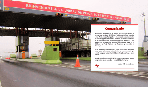 Norvial emite comunicado anunciando suspensión del cobro de peajes en la Variante y Serpentín de Pasamayo. Foto: Composición LR. Norvial anuncia suspensión del cobro de peajes