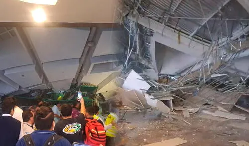Usuarios reportaron que el techo del patio de comidas se desplomó dejando heridos de gravedad. Foto: Difusión Usuarios reportaron que el techo del patio de comidas se desplomó dejando heridos de gravedad. Foto: Difusión